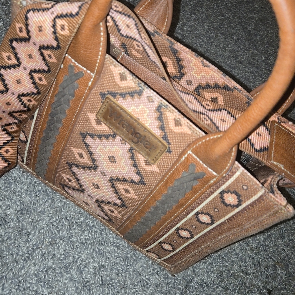 Wrangler Tan and Brown Geometric Tote Bag